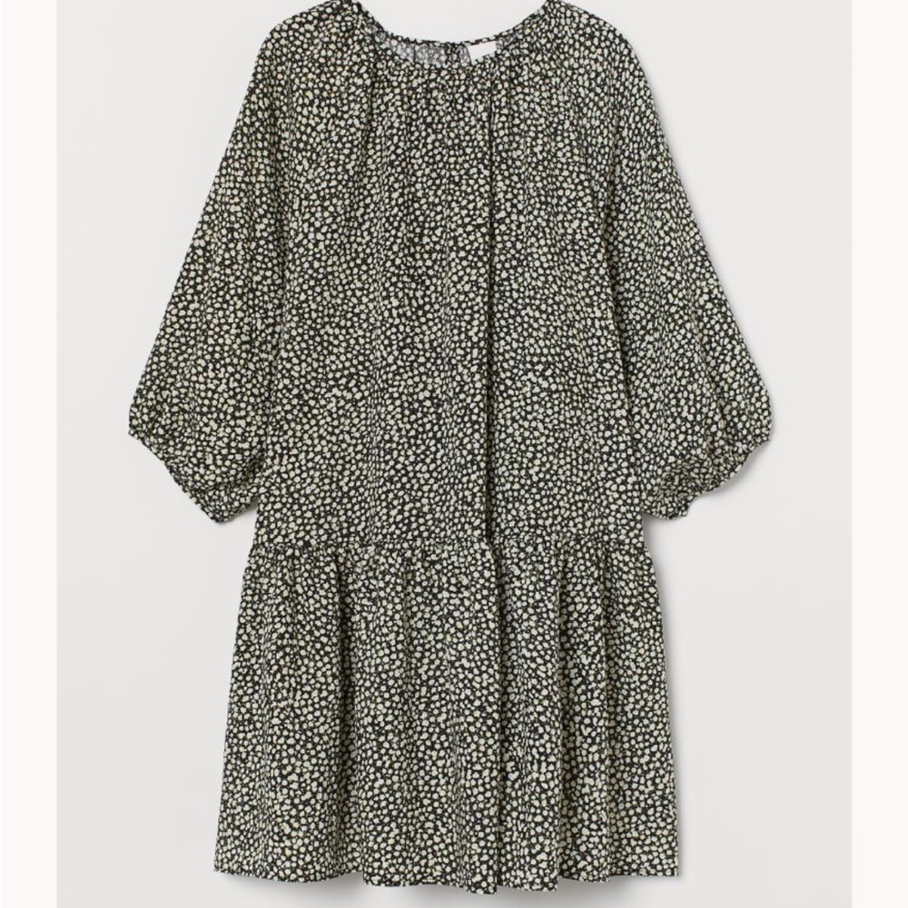 H&M Women’s Balloon-sleeved Dress Black White Oversized 3/4 Sleeve Size Large